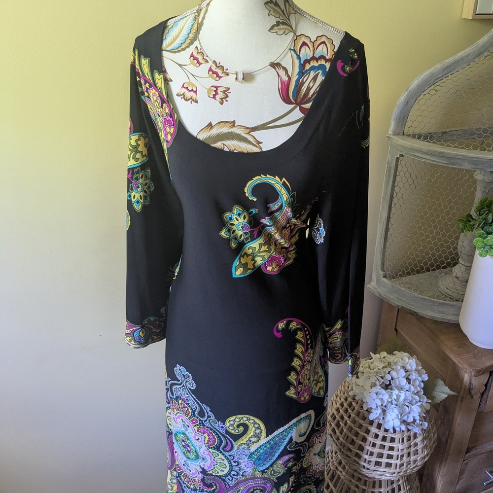 Metro Black Multicolor Paisley Long Sleeve Dress